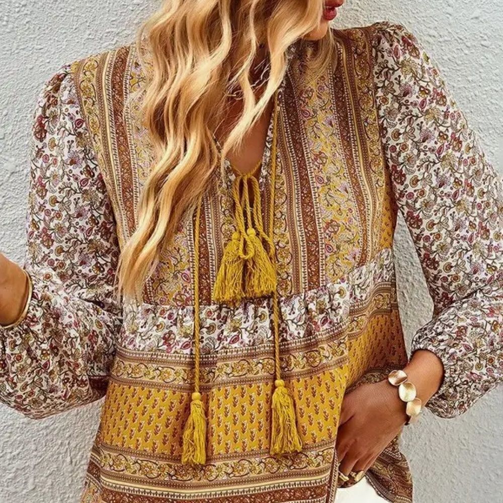 NEW! Cute Boho Long Sleeve Tassel Tie Tunic Top Hippie Festival Vacay Trendy